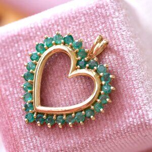 10KY Gold Heart Pendant w/ Real Emerald Stones